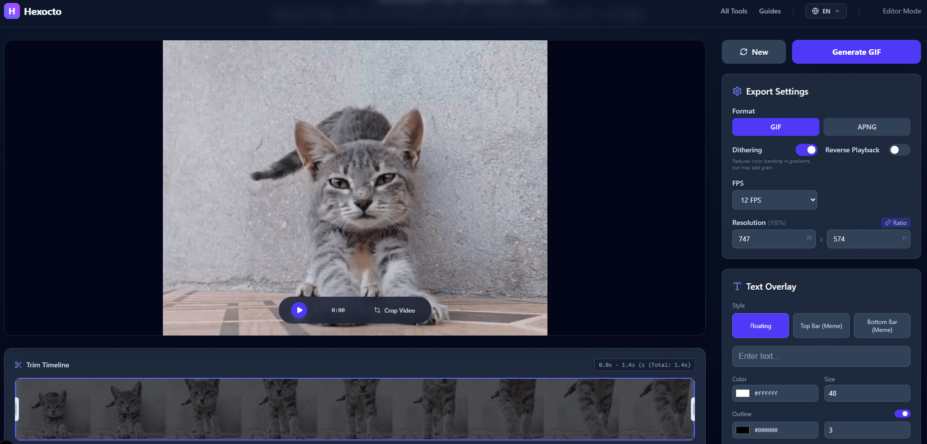 Screenshot: Video Editor interface showing timeline and side panel